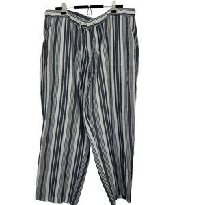 Liz Claiborne Linen Cotton Ankle Wide Leg Drawstring blue white stripes Pant XXL